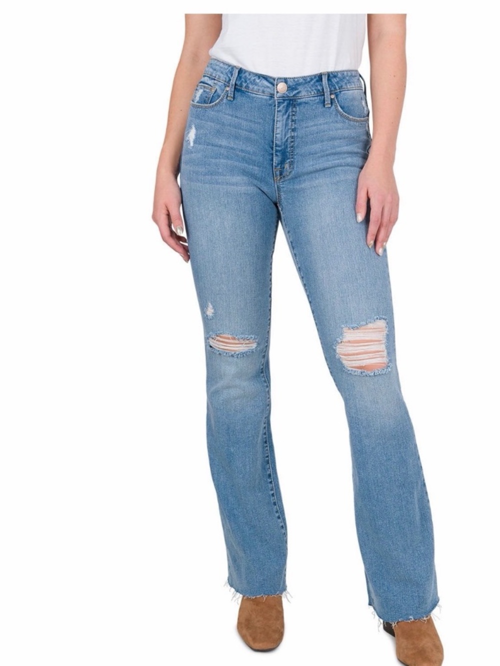 Sincerely Jules Light Blue Distressed Flare Jeans